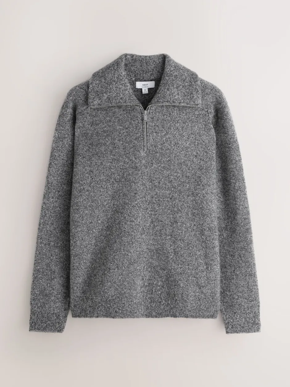 Gebreide Kleding|Next - Quarter Zip Neck Jumper with Wool Antraciet