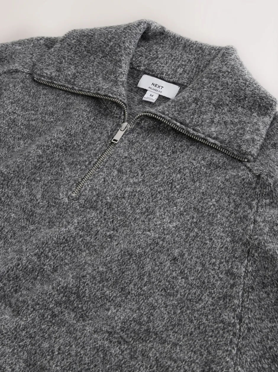 Gebreide Kleding|Next - Quarter Zip Neck Jumper with Wool Antraciet