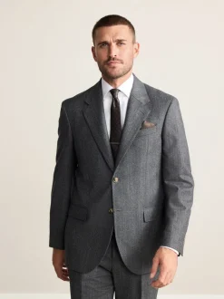 Pakken|Next Antraciet - Regular Fit Signature Marzotto 100% Italian Wool Herringbone Suit Jacket