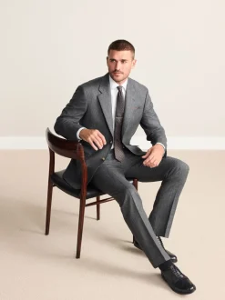 Pakken|Next Antraciet - Regular Fit Signature Marzotto 100% Italian Wool Herringbone Suit Jacket