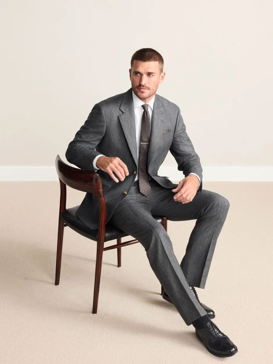 Pakken|Next Antraciet - Regular Fit Signature Marzotto 100% Italian Wool Herringbone Suit Jacket
