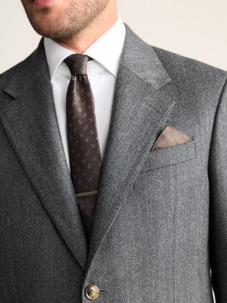 Pakken|Next Antraciet - Regular Fit Signature Marzotto 100% Italian Wool Herringbone Suit Jacket