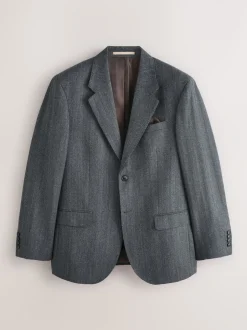 Pakken|Next Antraciet - Regular Fit Signature Marzotto 100% Italian Wool Herringbone Suit Jacket