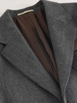 Pakken|Next Antraciet - Regular Fit Signature Marzotto 100% Italian Wool Herringbone Suit Jacket