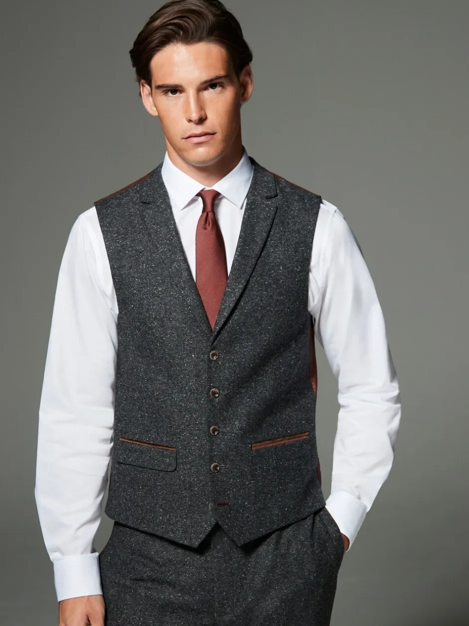 Vesten|Next Antraciet - Regular Fit Wollen Blend Getrimd Kostuum Waistcoat