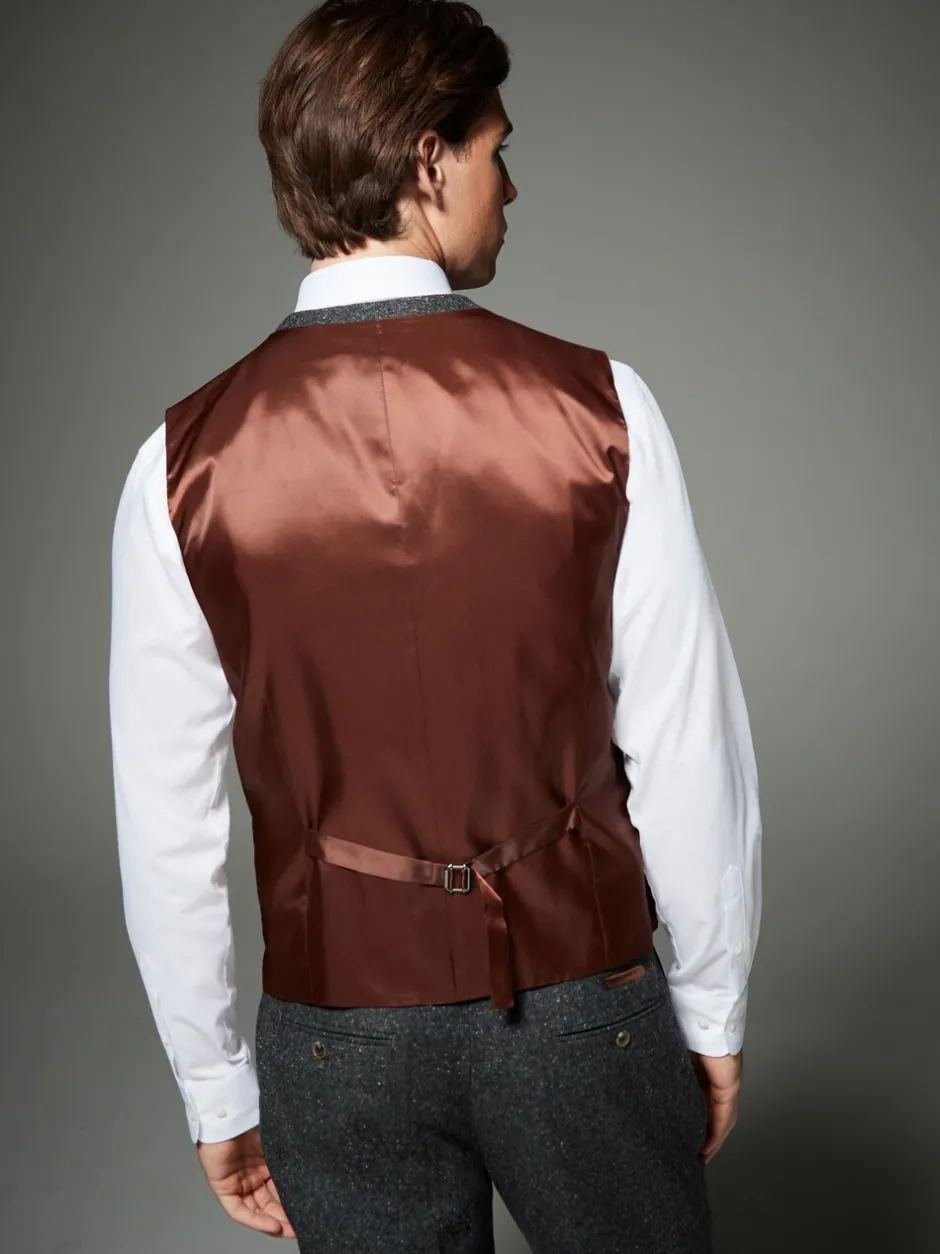 Vesten|Next Antraciet - Regular Fit Wollen Blend Getrimd Kostuum Waistcoat