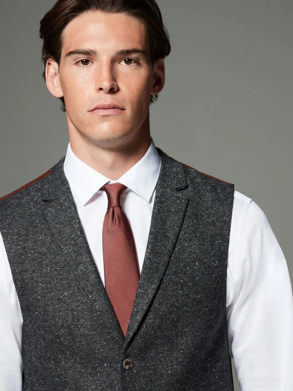 Vesten|Next Antraciet - Regular Fit Wollen Blend Getrimd Kostuum Waistcoat