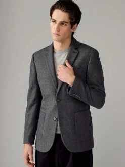 Blazers En Business-Jasjes|Next - Slim Fit - Blazer met visgraatmotief en hoog wolgehalte Antraciet