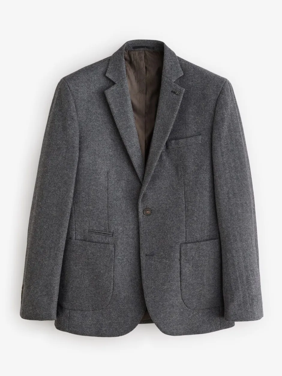 Blazers En Business-Jasjes|Next - Slim Fit - Blazer met visgraatmotief en hoog wolgehalte Antraciet