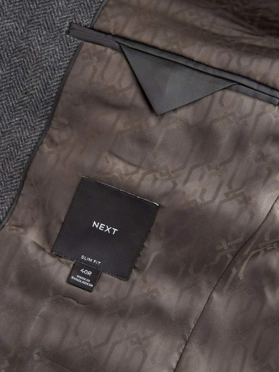Blazers En Business-Jasjes|Next - Slim Fit - Blazer met visgraatmotief en hoog wolgehalte Antraciet