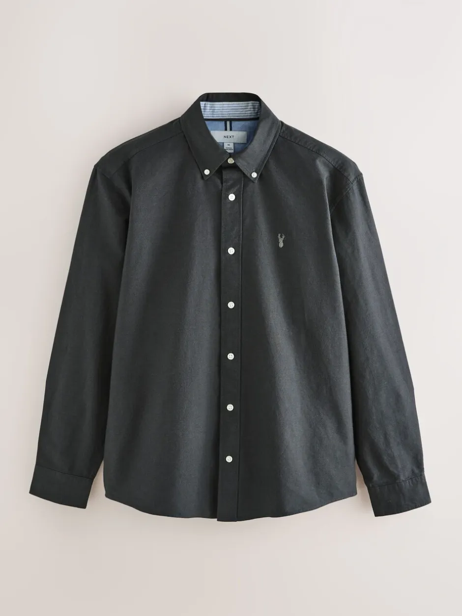 Formele Overhemden|Shirts*Next Antraciet - Slim Fit - Oxford-hemd met lange mouwen