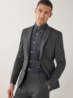 Blazers En Business-Jasjes|Pakken*Next - Strakke Pasvorm - Kostuum met twee knopen: colbert Antraciet