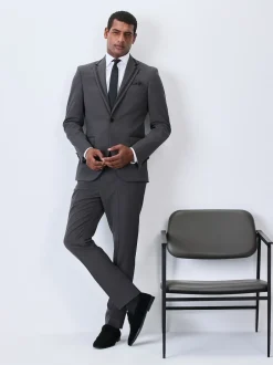Smokings En Feestkleding*Next Antraciet - Strakke Pasvorm - Inset Lapel Detail Tuxedo Suit Jacket