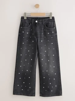 Jeans|Next Antraciet - Stud Embellished Wide Leg Jeans (3-16yrs)