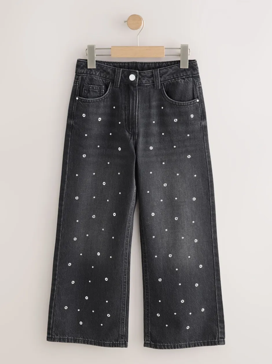 Jeans|Next Antraciet - Stud Embellished Wide Leg Jeans (3-16yrs)