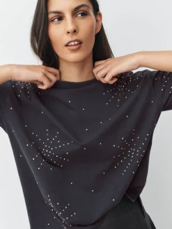 Tops En T-Shirts*Next Antraciet - Studded Embellished Crew Neck T-Shirt