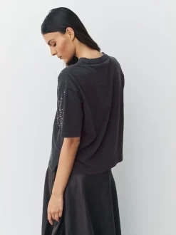 Tops En T-Shirts*Next Antraciet - Studded Embellished Crew Neck T-Shirt