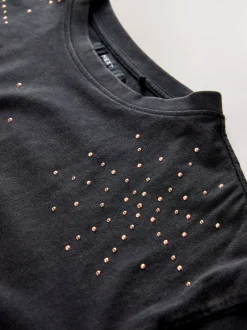 Tops En T-Shirts*Next Antraciet - Studded Embellished Crew Neck T-Shirt