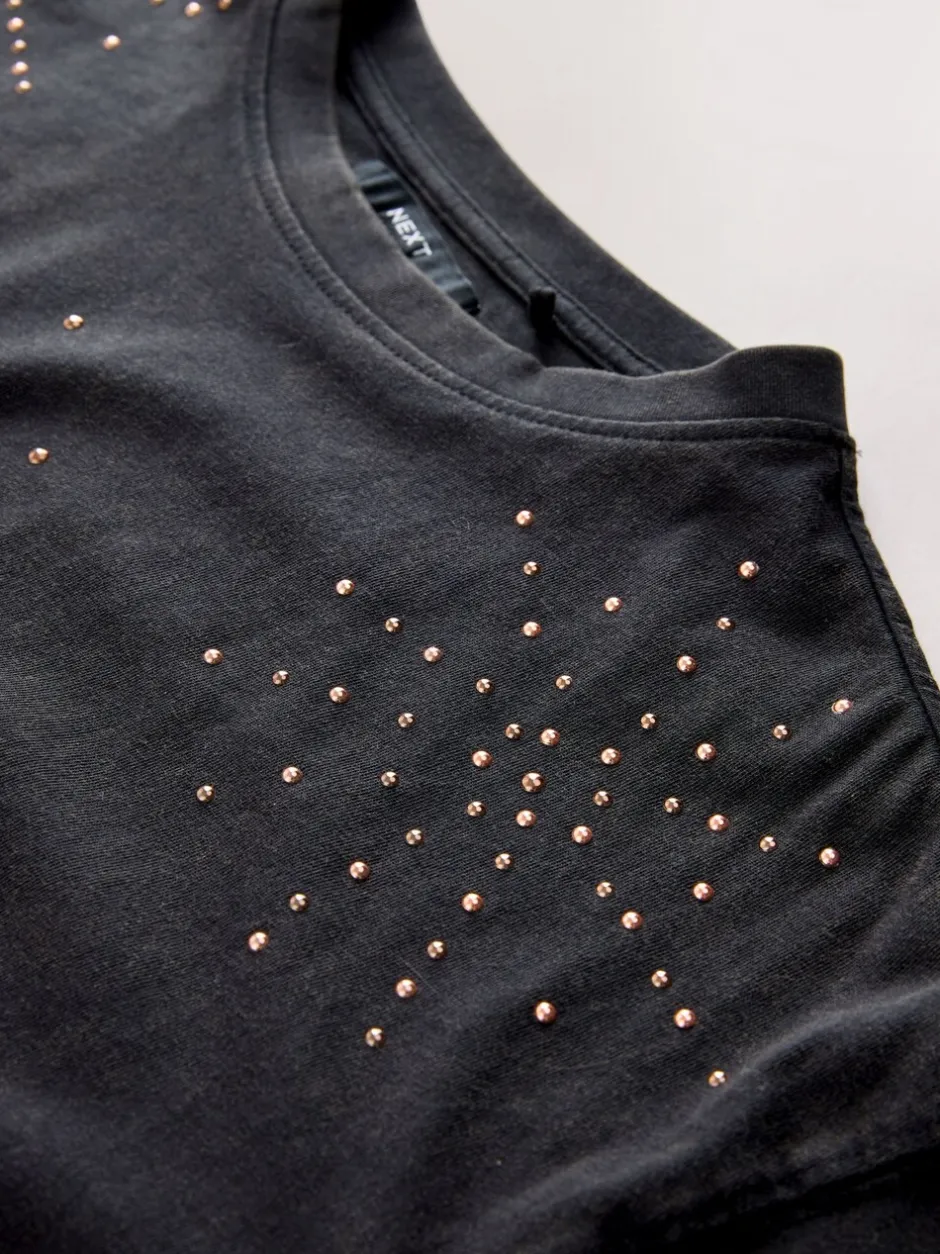 Tops En T-Shirts*Next Antraciet - Studded Embellished Crew Neck T-Shirt