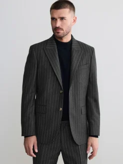 Pakken*Next Antraciet - Tailored Fit Signature Empire Mills 100% British Wool Stripe Suit Jacket