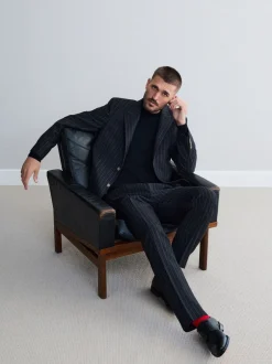 Pakken*Next Antraciet - Tailored Fit Signature Empire Mills 100% British Wool Stripe Suit Jacket