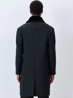 Jassen En Jacks|Next Antraciet - Wool Rich Check Epsom Coat With Fur Trim Lapel
