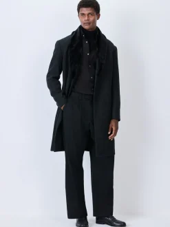 Jassen En Jacks|Next Antraciet - Wool Rich Check Epsom Coat With Fur Trim Lapel