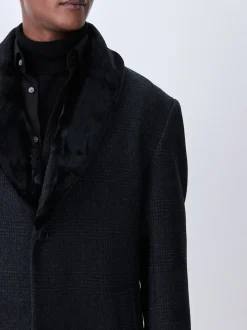 Jassen En Jacks|Next Antraciet - Wool Rich Check Epsom Coat With Fur Trim Lapel