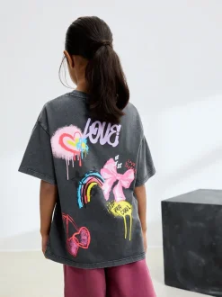 Tops|T-Shirts|Next Antraciet graffiti - Oversized T-shirt met grafische print (3-16jr)