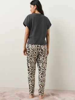 Pyjama's|Loungewear|Next Antraciet met luipaardprint - Pyjama met korte mouwen