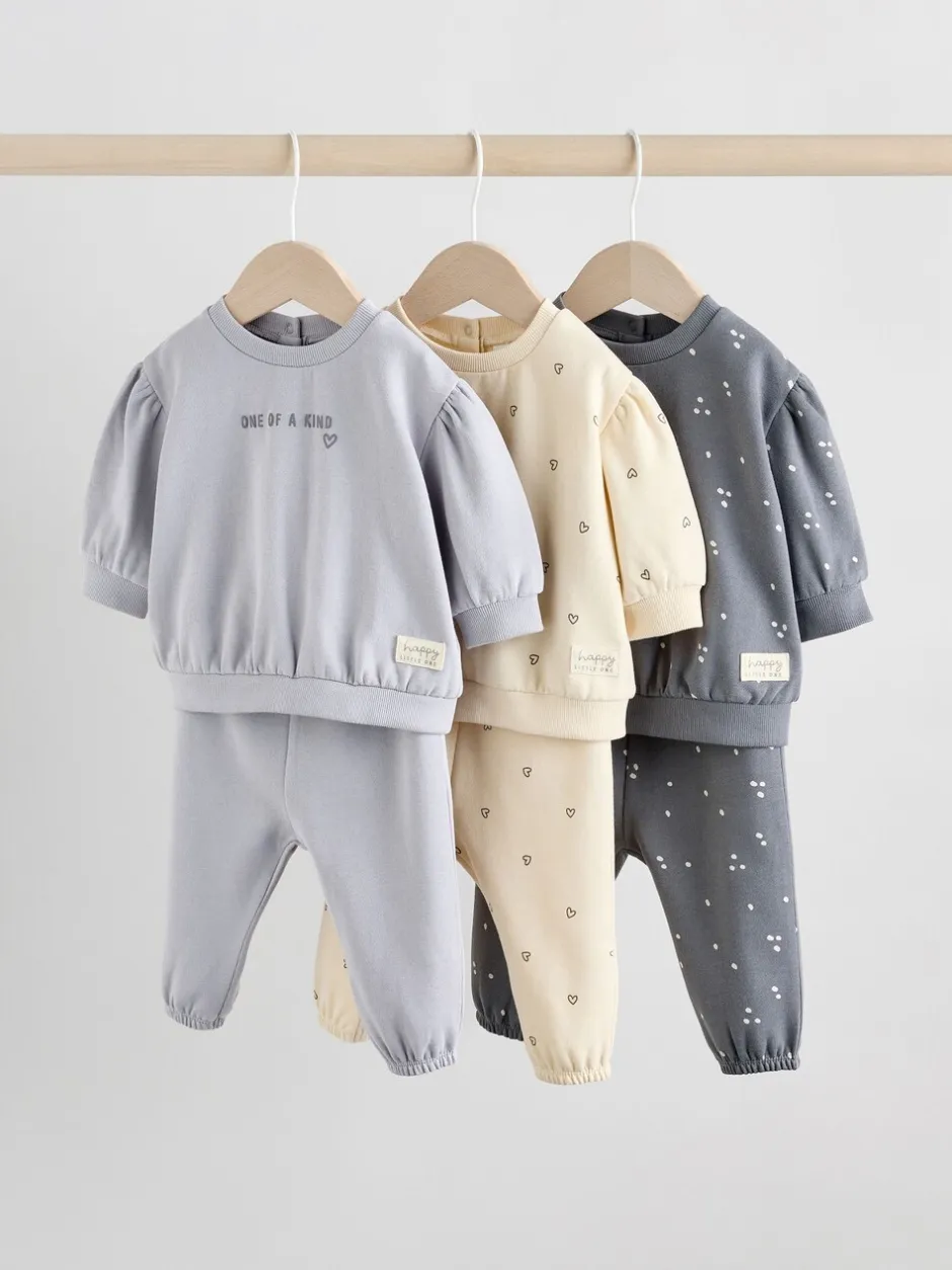 Sets En Combisets|Truien En Breisels*Next Antracietgrijs & Crème - Baby sweatshirt en joggingbroek 6 -delige set (0mnd -2jr) Antracietgrijs & Crème
