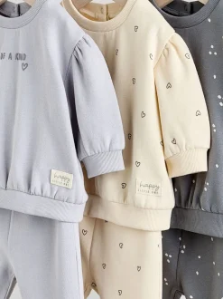 Sets En Combisets|Truien En Breisels*Next Antracietgrijs & Crème - Baby sweatshirt en joggingbroek 6 -delige set (0mnd -2jr) Antracietgrijs & Crème