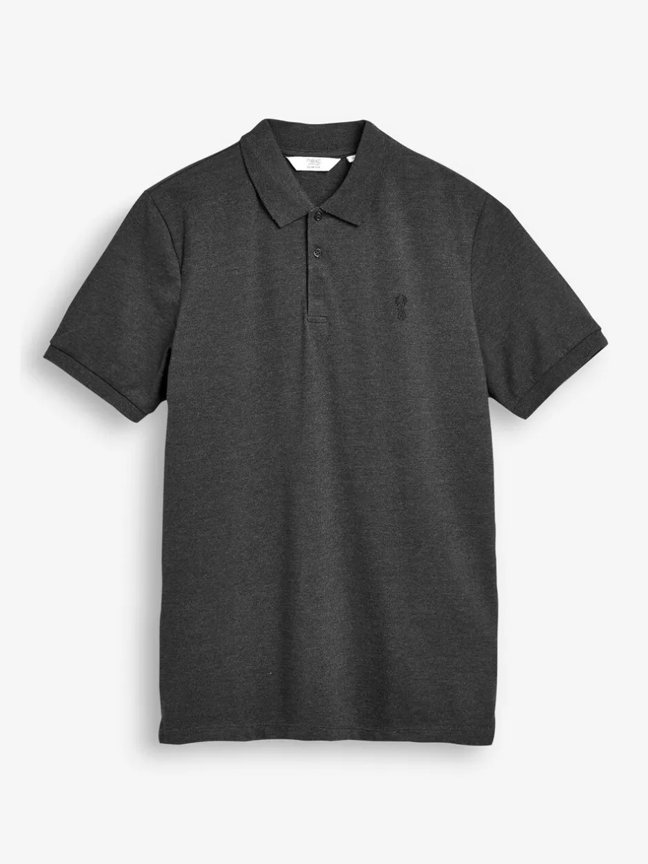 Poloshirts|Next Antracietgrijs - Slim Fit - Piqué poloshirt met korte mouwen
