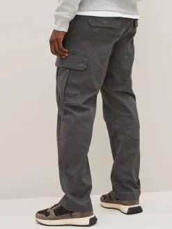 Broeken En Chino's|Next Antracietgrijs - Straight fit - Katoenen cargostretchbroek