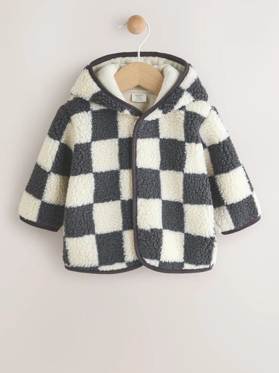 Jassen, Jacks En Kinderwagenpakjes|Jassen En Jacks|Next - Baby borg jack met capuchon (0-18mnd) Antracietgrijs dambordpatroon