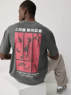 T-Shirts En Hemden|Next - Relaxed fit - T-shirt met kunstenaars/artiestlicentie Antracietgrijs Hiroshige