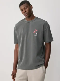 T-Shirts En Hemden|Next - Relaxed fit - T-shirt met kunstenaars/artiestlicentie Antracietgrijs Hiroshige