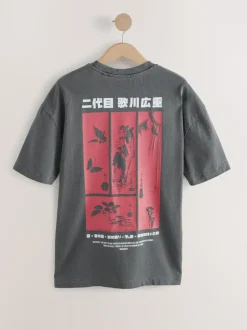 T-Shirts En Hemden|Next - Relaxed fit - T-shirt met kunstenaars/artiestlicentie Antracietgrijs Hiroshige