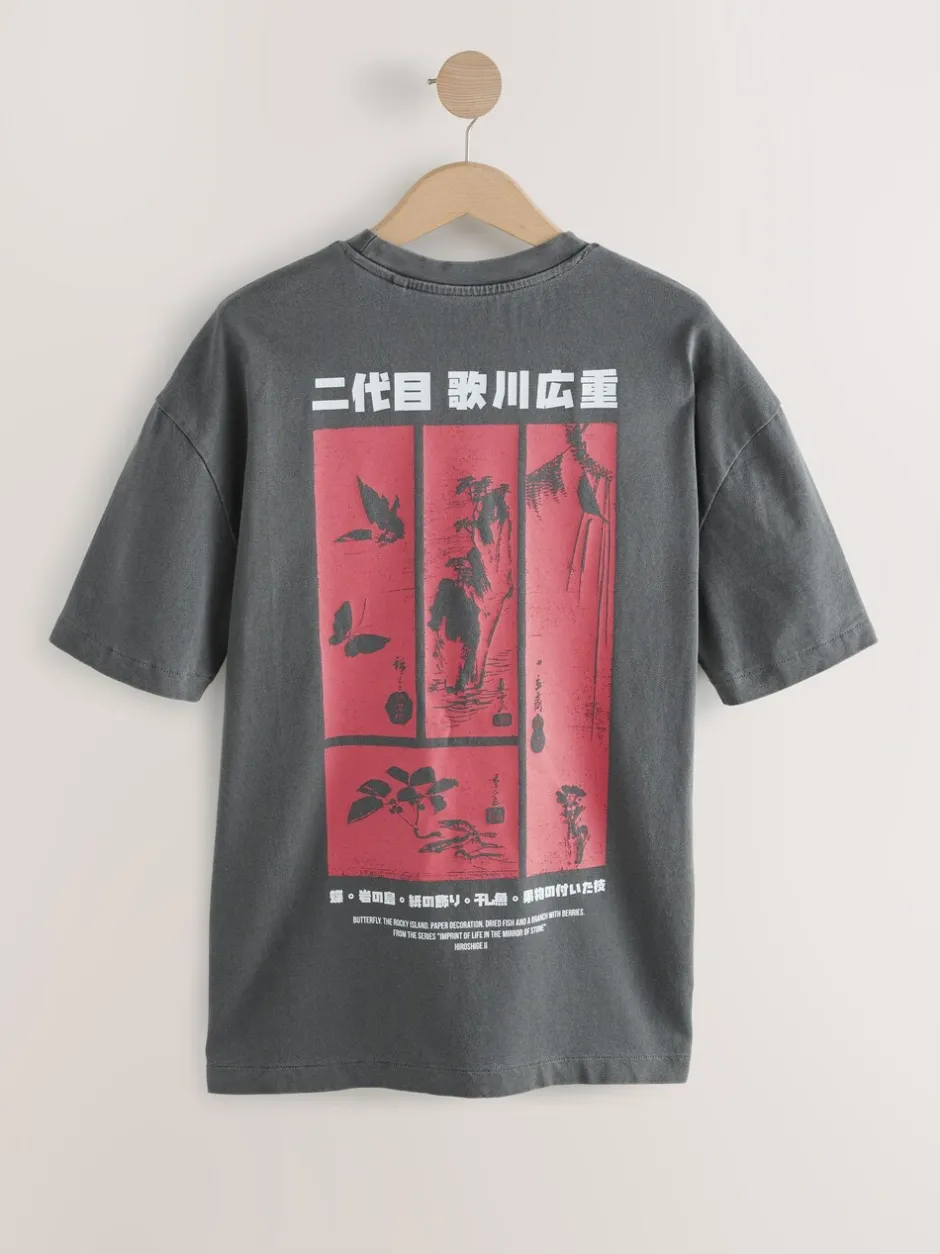 T-Shirts En Hemden|Next - Relaxed fit - T-shirt met kunstenaars/artiestlicentie Antracietgrijs Hiroshige