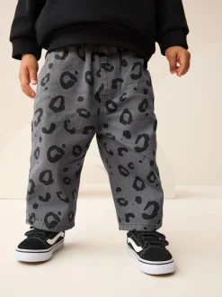Broeken En Chino's|Next Antracietgrijs luipaardprint - Wijde broek met elastische taille (3mnd-7jr)
