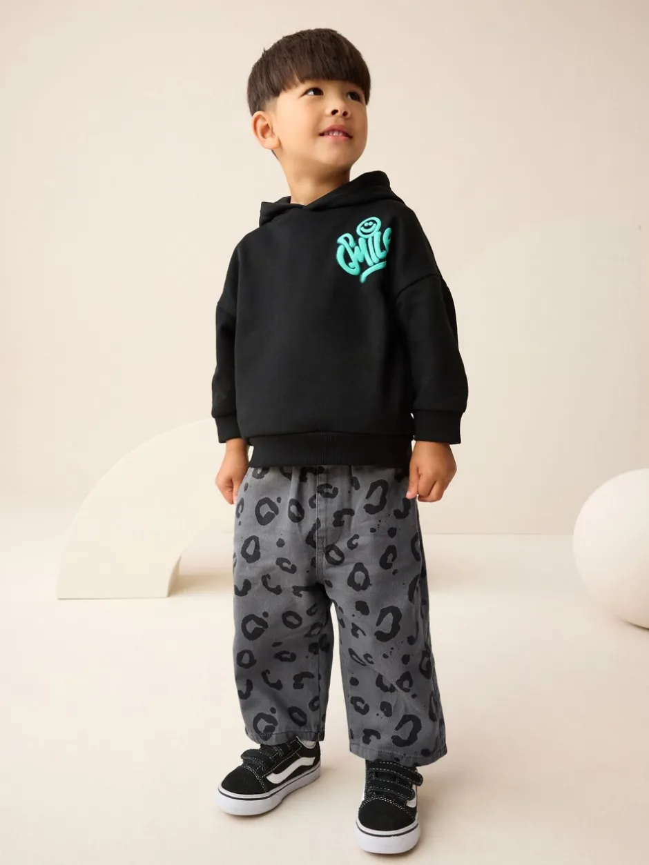 Broeken En Chino's|Next Antracietgrijs luipaardprint - Wijde broek met elastische taille (3mnd-7jr)