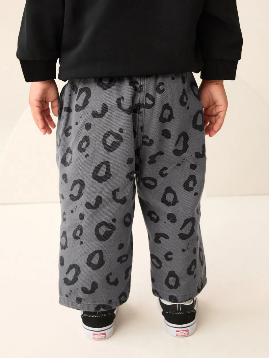 Broeken En Chino's|Next Antracietgrijs luipaardprint - Wijde broek met elastische taille (3mnd-7jr)