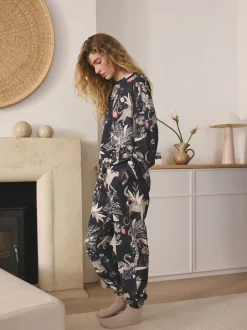 Pyjama's|Loungewear|Next Antracietkleurig met luipaardprint - Pyjama met lange mouwen