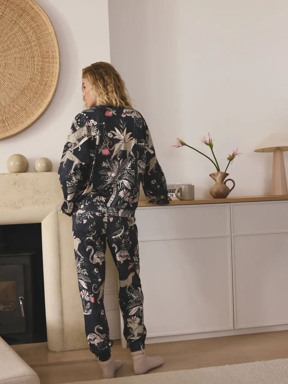 Pyjama's|Loungewear|Next Antracietkleurig met luipaardprint - Pyjama met lange mouwen