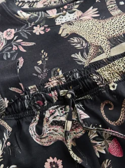 Pyjama's|Loungewear|Next Antracietkleurig met luipaardprint - Pyjama met lange mouwen