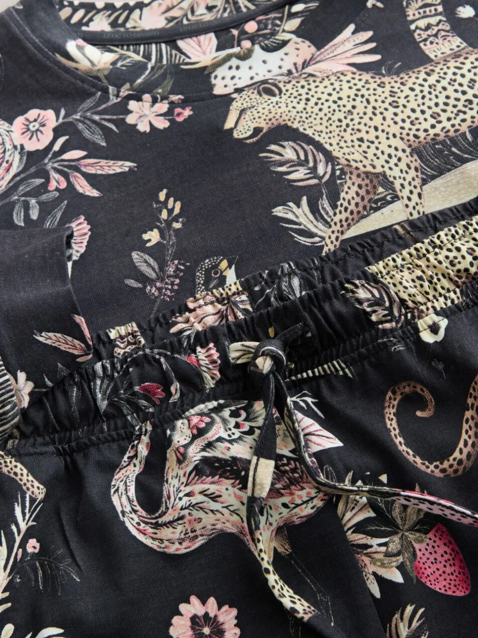 Pyjama's|Loungewear|Next Antracietkleurig met luipaardprint - Pyjama met lange mouwen