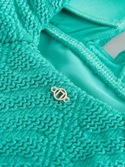 Badkleding|Next Aqua Groen Kreukeltextuur - Diepuitgesneden vormgevend buikcorrigerend badpak