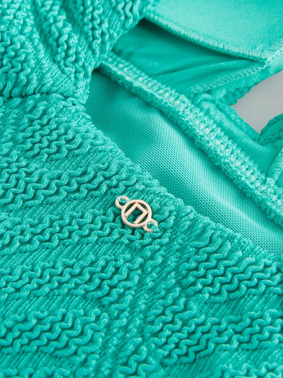 Badkleding|Next Aqua Groen Kreukeltextuur - Diepuitgesneden vormgevend buikcorrigerend badpak