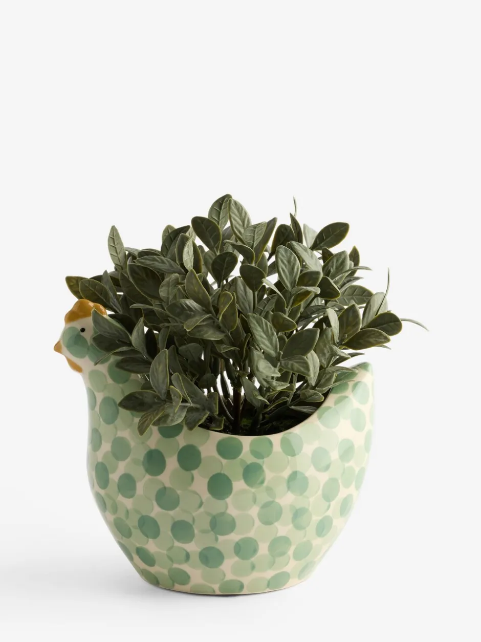 Kunstbloemen*Next Artificial Plant In Spotted Ceramic Chicken Planter