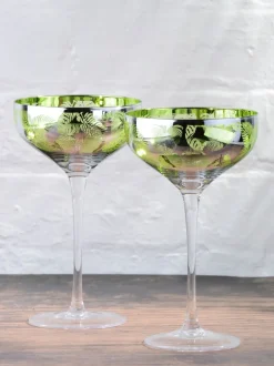 Glas*Artland set van 2 champagneschotels met tropische bladerenmotief